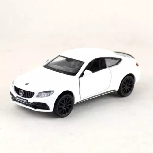 1:36 AMG diecast model car in white, 2-door coupe with black wheels