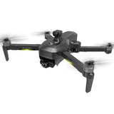 Dark gray quadcopter drone with 4K camera and 3-axis gimbal, propeller arms