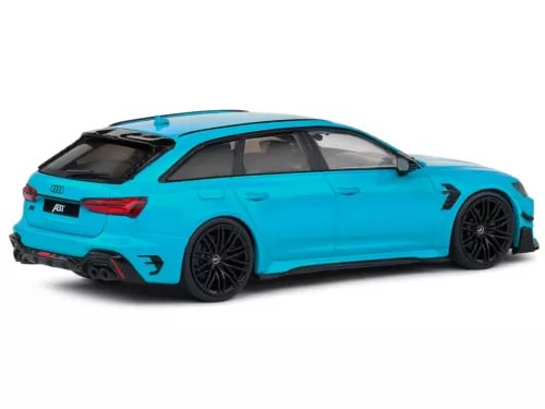 Blue Audi RS6-R 1:43 diecast model car with black wheels and rear spoiler