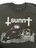 Dark gray metal band T-shirt with Sunn+ cross logo and drone graphic