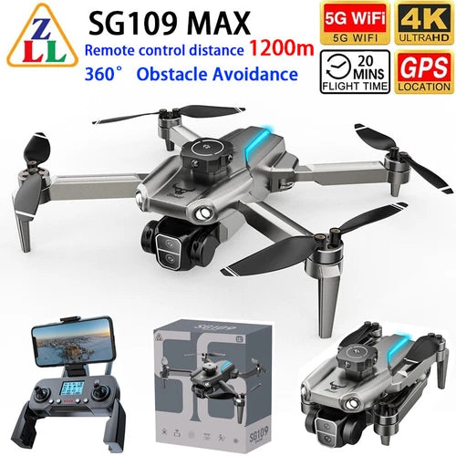 Gray and black quadcopter drone with dual cameras and obstacle-avoidance arms
