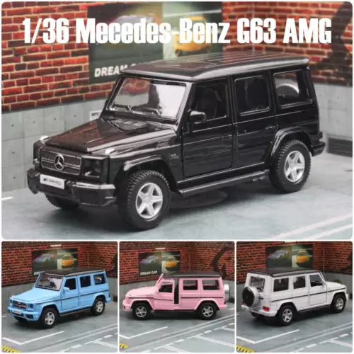 1:36 Mercedes-Benz G63 AMG diecast model car, black SUV with detailed grille
