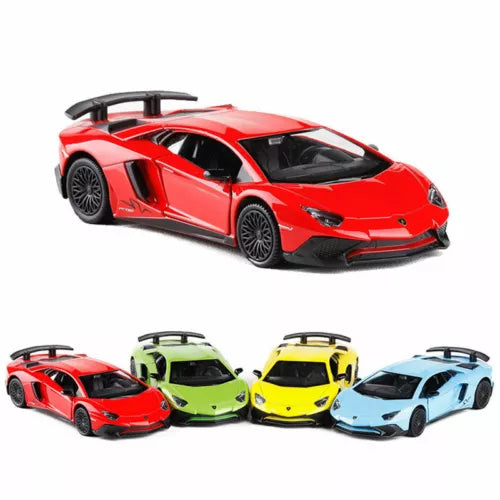 1:36 red diecast model car with black accents, Aventador LP750-4 SV