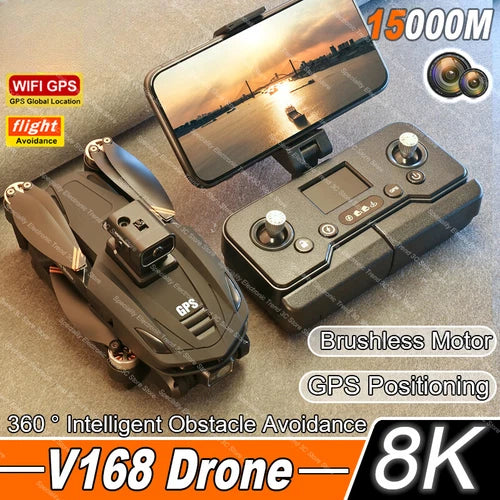 Grey quadcopter drone with remote controller, GPS positioning and obstacle avoidance