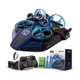 Mini RC quadcopter drone with teal propellers, blue shell, and included controller kit