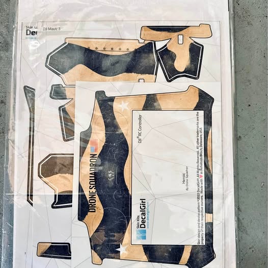 Drone decal skin set with blue, tan, and white geometric graphics for DJI Mavic 3