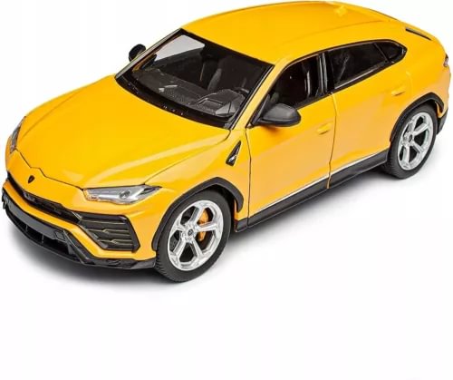 Lamborghini Urus yellow diecast model car, 1:24 scale, front three-quarter view