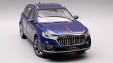 Blue diecast SUV model car with chrome grille and front headlights