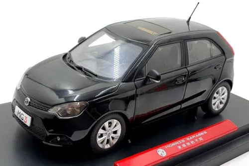 MG MG3 1/20 scale diecast car, black with silver wheels and red base
