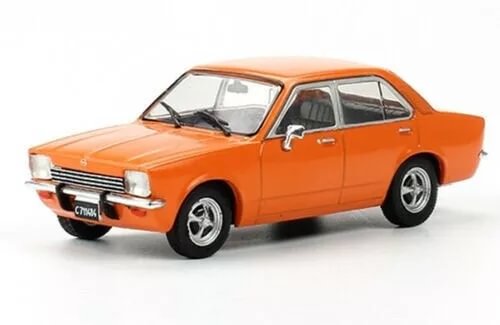 Orange 1974 Opel K 180 diecast car, front three-quarter view, 1:43 scale