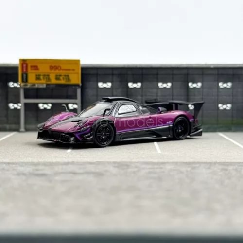 1:64 scale purple sports car diecast model, front three-quarter view.