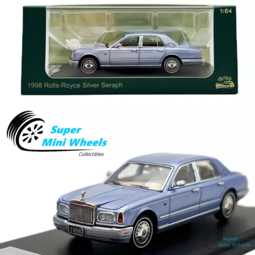 1:64 diecast model car, blue Rolls-Royce Silver Seraph, front 3/4 view