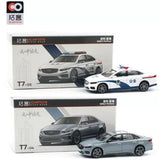 1/64 diecast police car and sedan models, light gray and white, shown with retail boxes