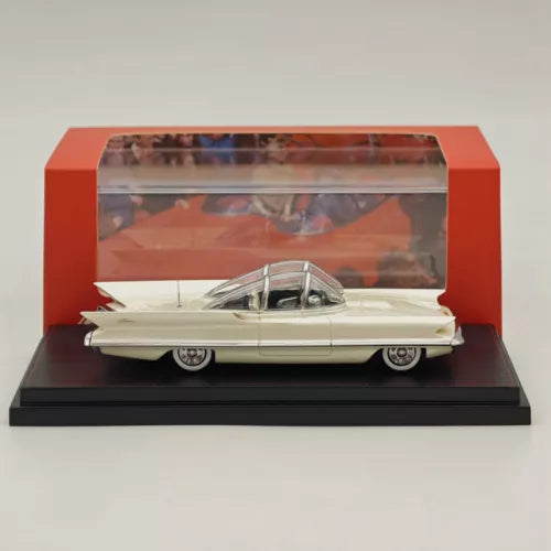 White classic Lincoln diecast model car in red display case