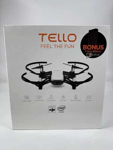 Black quadcopter drone with four propellers, compact folding design