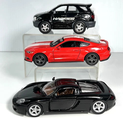 Set of 3 diecast pull-back cars: red and two black sports cars