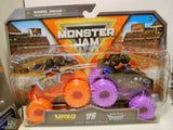 Monster Jam diecast 2-pack MAX-D vs Digger two trucks in clear blister, orange and purple