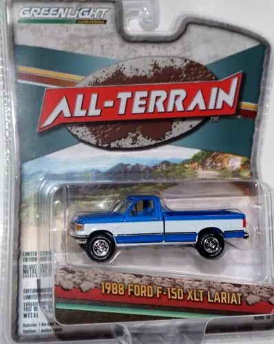Blue 1988 Ford F-150 XLT Lariat diecast pickup truck in clear blister pack