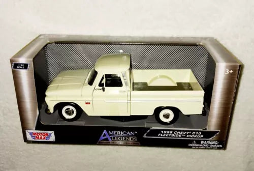 Cream 1966 Chevy C10 fleetside pickup diecast model in retail box