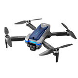 Folding quadcopter drone with 4K camera gimbal and blue controller accents