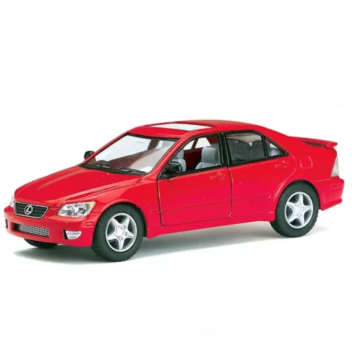 Red 1/36 scale diecast toy car with white wheels