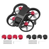 Motor protector caps for drone motors, black with red prop guards and screws