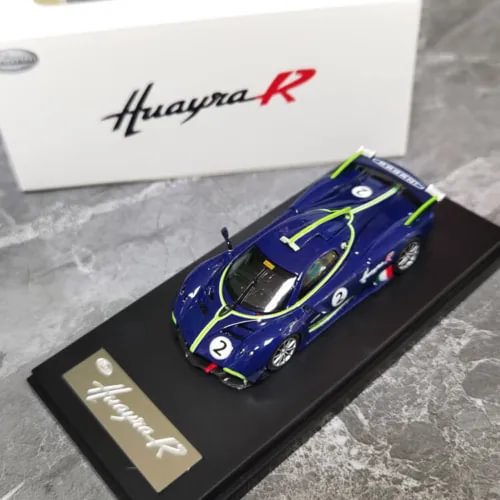 1:64 scale Pagani Huayra R diecast model car, blue with white decals