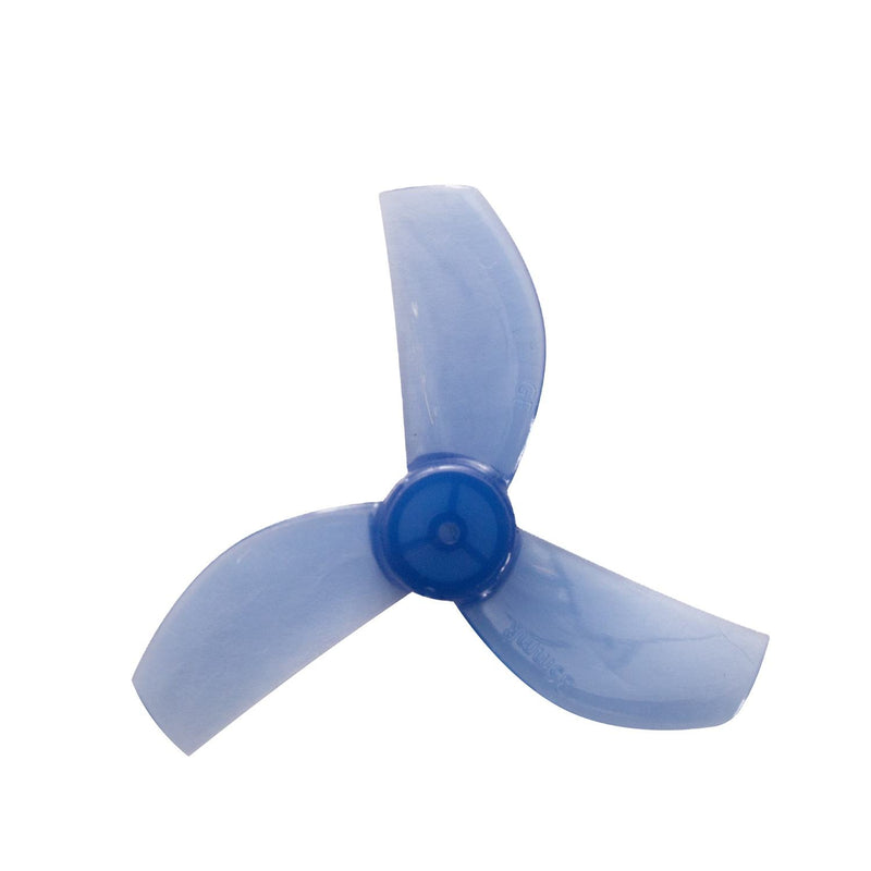 3-blade translucent blue drone propeller with center hub