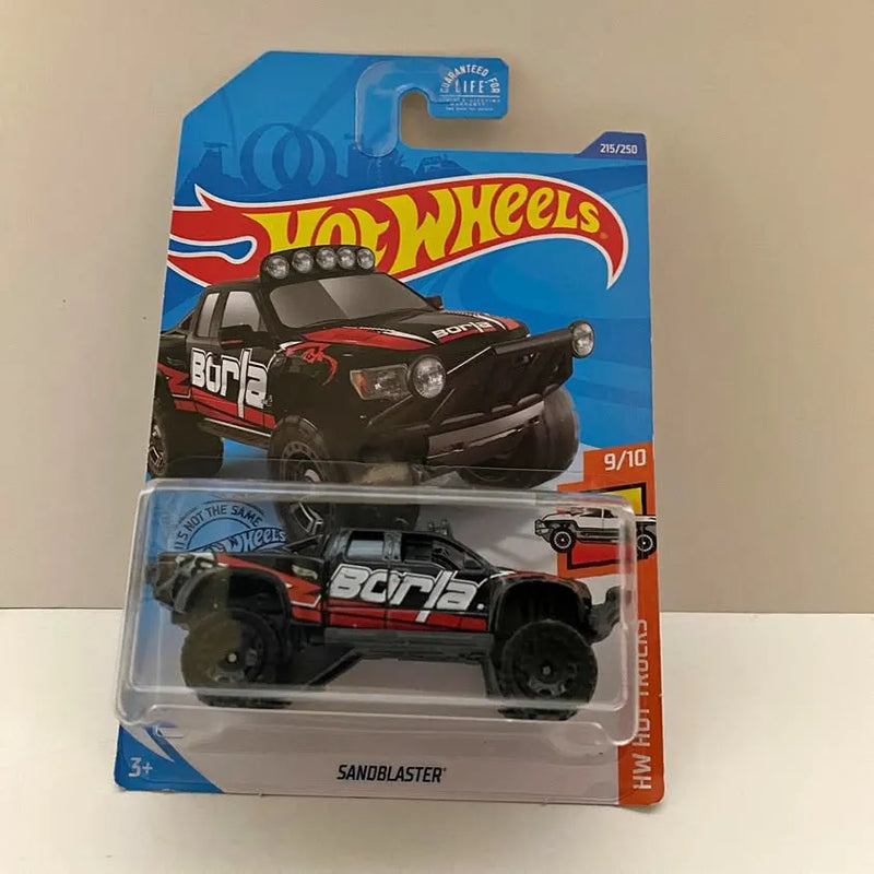 Diecast Sandblaster truck, black with red graphics, in retail blister box