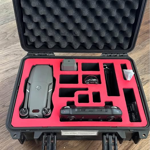 DJI Mavic 2 Pro drone and Smart Controller in open hard case, with camera gimbal