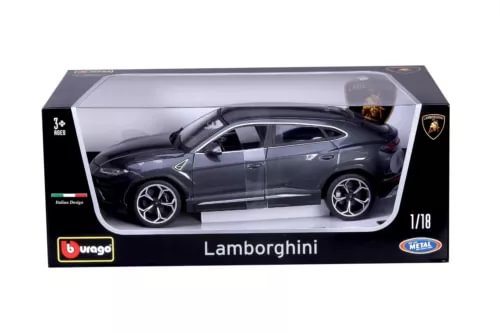 1:18 diecast Lamborghini Urus SUV model, dark gray, in display box