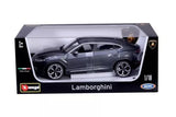 1:18 diecast Lamborghini Urus SUV model, dark gray, in display box
