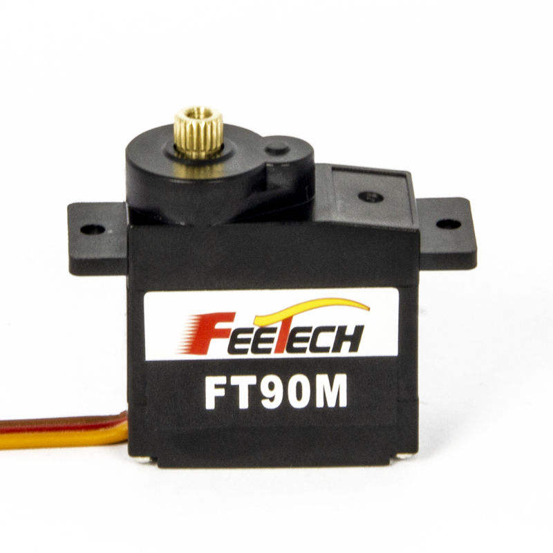 Micro metal gear servo with FEETECH FT90M label and horn, with three color wires