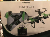 Mini quadcopter drone retail box with green and black drone illustration