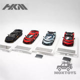 1:64 diecast sports car model toy set with four cars: red, blue, black, dark red