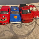 Diecast toy cars set with red and blue vehicles