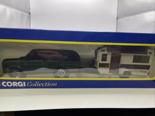Corgi diecast Range Rover and caravan toy in green and cream box