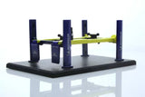 Michelin car lift diecast working model with black platform and four blue posts, green arms