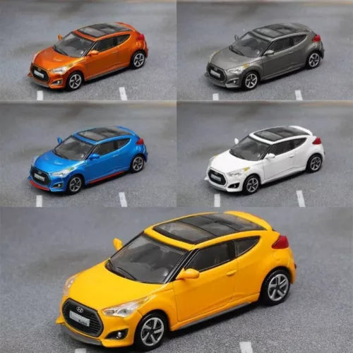 1:64 diecast hatchback model cars in multiple colors, front 3/4 views
