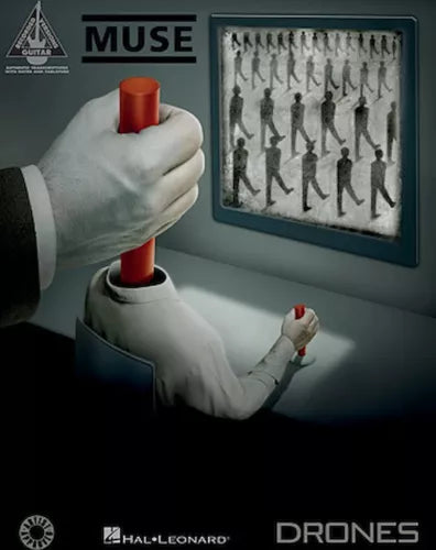 Muse Drones album artwork with hand holding red-and-white drone parts