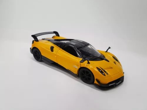 Yellow diecast toy car model, black accents, 1/38 scale, angled front view
