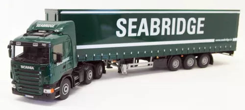 Diecast Scania truck and trailer, green cab with SEABRIDGE lettering