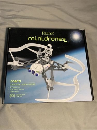 Mini drone cargo drone box with Parrot Mars branding and white drone illustration