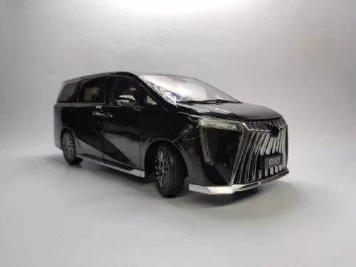 Black metal diecast car model with front grille and LED headlight detail, 1/18 scale