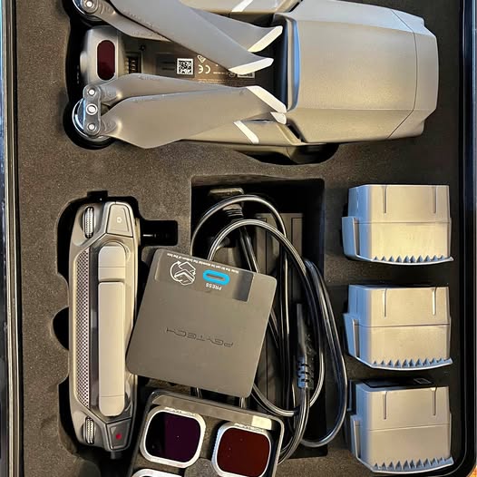 DJI Mavic Pro 2 drone kit with controller, batteries, and cables