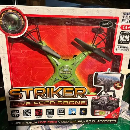 Green live feed quadcopter drone with camera, in retail box