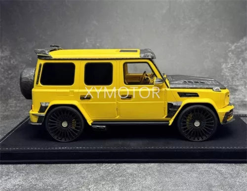 Mansory 1/18 AMG G63 diecast car model, matte yellow SUV with black wheels