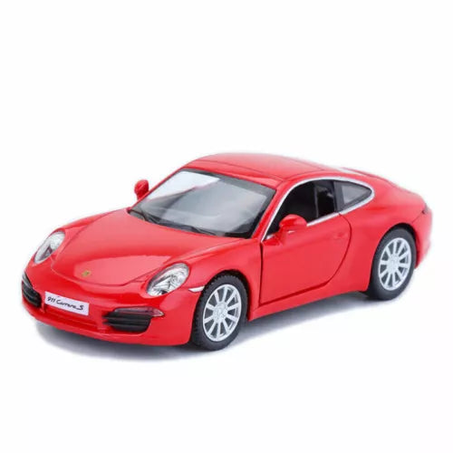 Porsche 911 Carrera S diecast model car, red alloy, front 3/4 view