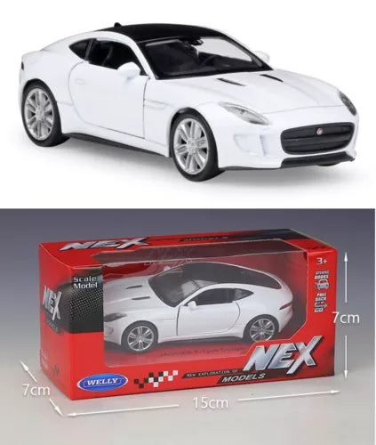 WELLY 1:36 diecast Jaguar F-Type coupe toy car, white with black accents