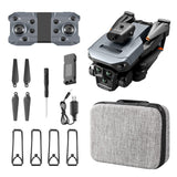Grey foldable quadcopter drone with accessories and grey carry case